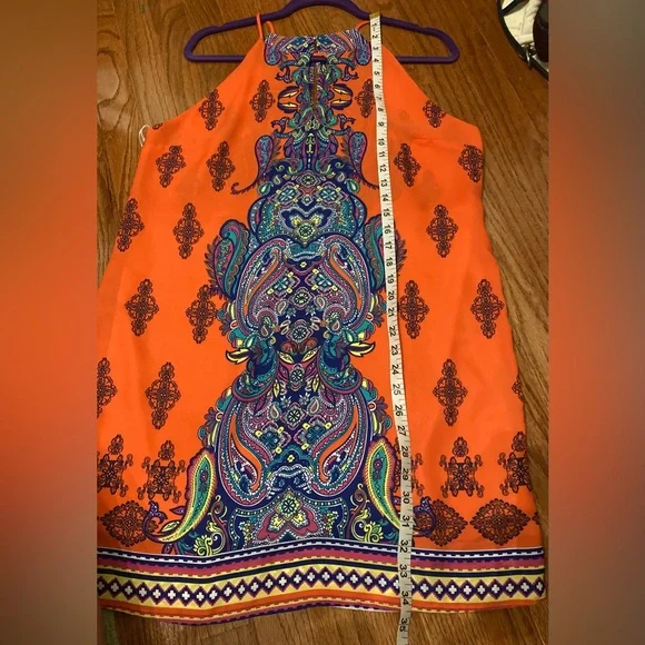 Vibrant Colored Sleeveless Keyhole/Neck Dress LARGE - Picture 10 of 11